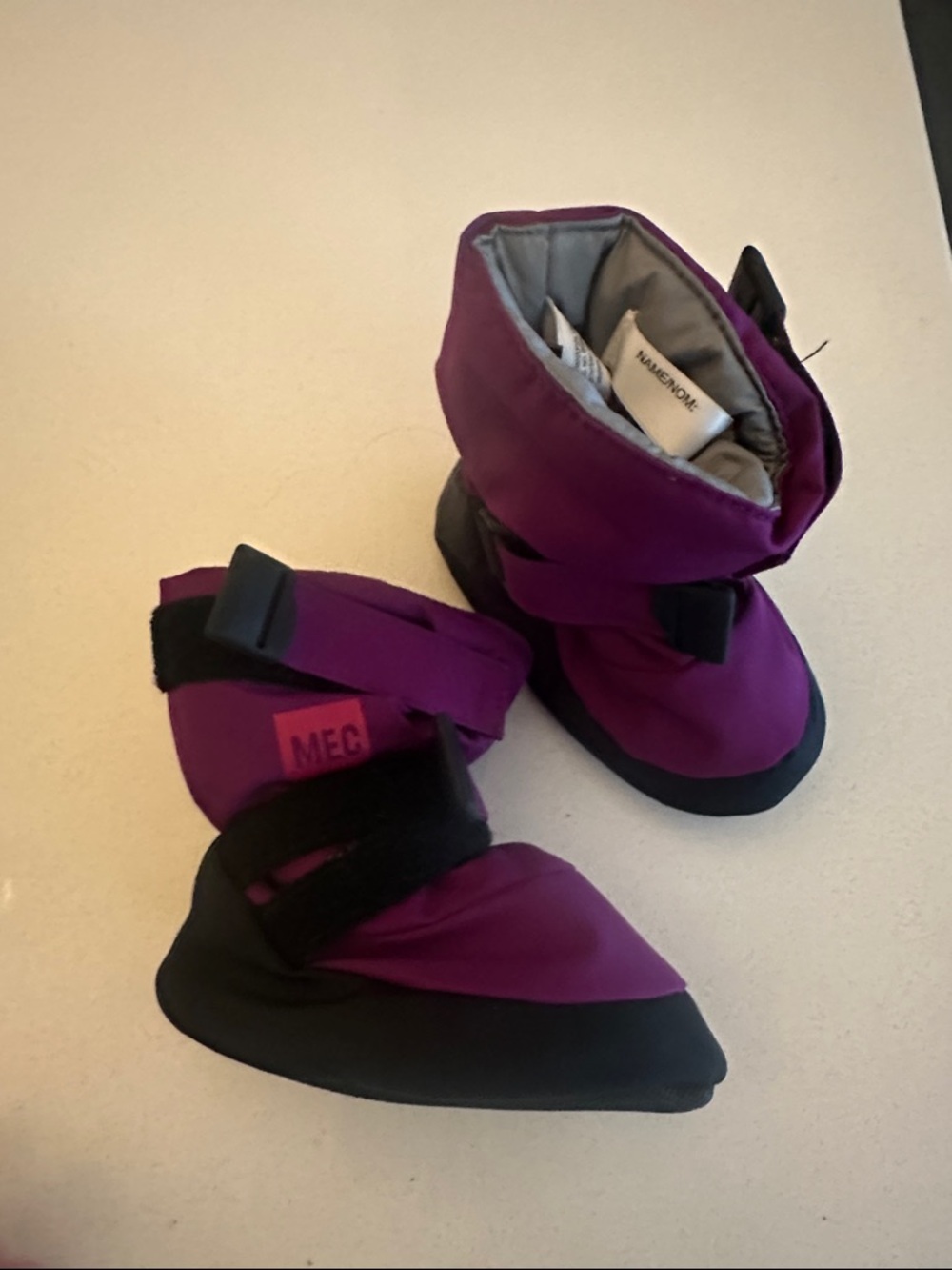 MEC Purple and Black Baby/Toddler Strap Booties. never worn